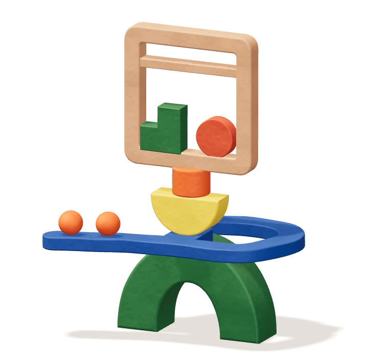 A tactile clay making sculpture with a green arch, blue track, orange balls and an apricot window frame